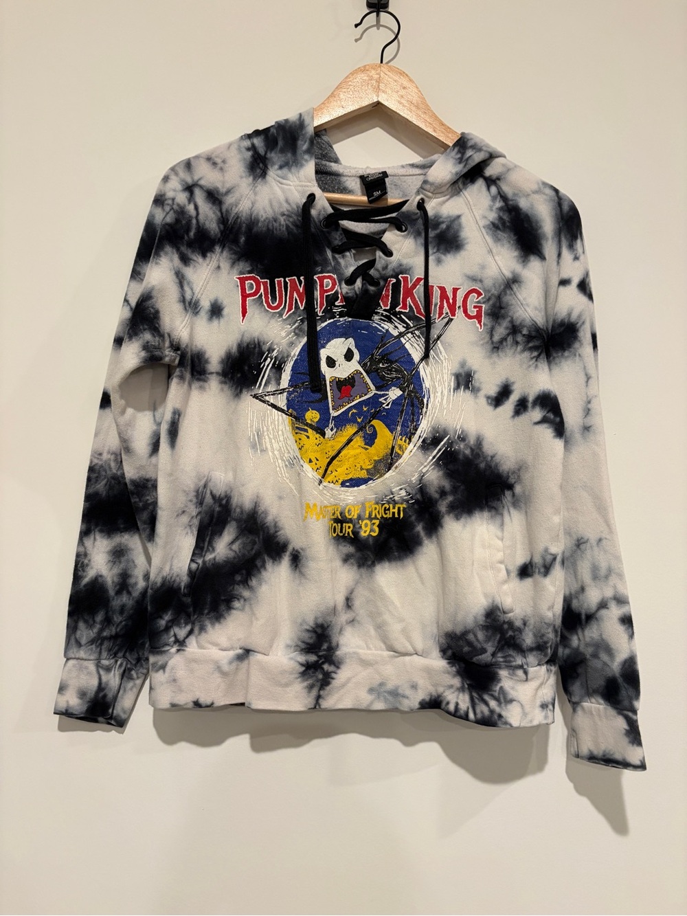 Disney Size SM Black White Tie Dye Nightmare Before Christmas Lace Up Hoodie